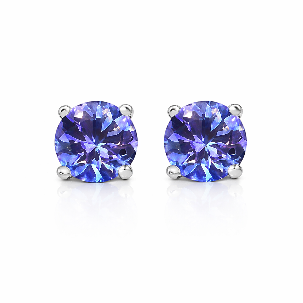 RMZ GOLD NYC 925 Sterling Silver Genuine Tanzanite Round Stud Earrings 1.60 TCW