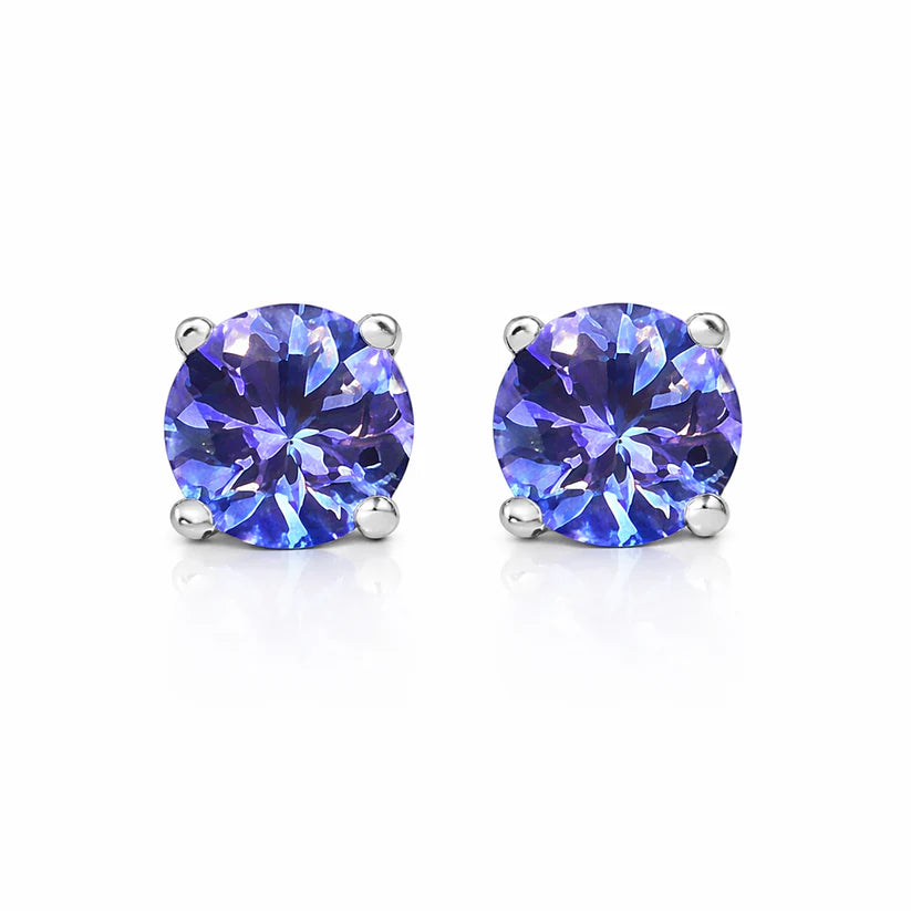 925 Sterling Silver Lab Created Tanzanite Earrings – Blue Violet Gemstone Earrings – Elegant Silver Stud Earrings- 7 Shapes