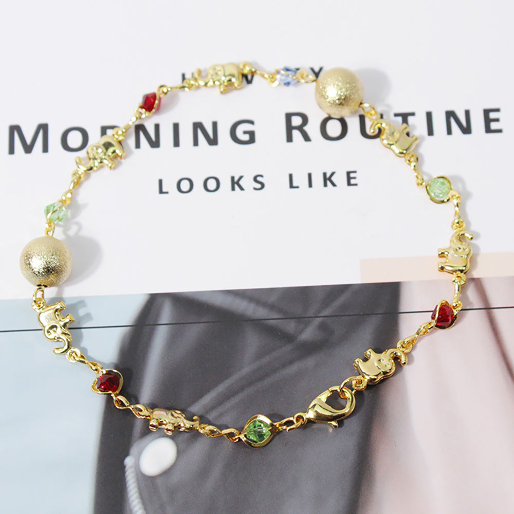 18K-Gold-Filled Multi-Color Lucky Elephant Ball Anklet