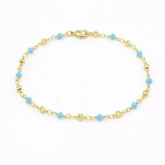 RMZ GOLD NYC 18K GOLD FILLED HIGH POLISH FINSH HIGH FINISH POLISH TURQUOISE BALL ANKLE BRACELET