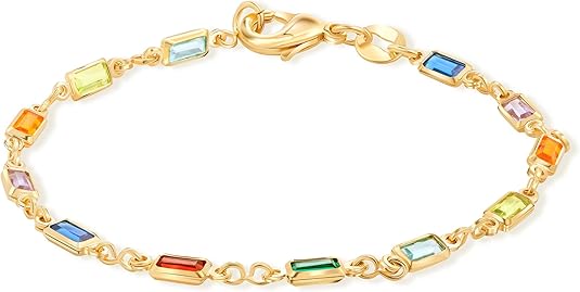 14K Gold Multicolor Crystal Bracelet in 7.5 Inches - Made In Brazil