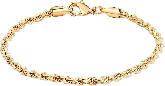 18K Gold Plated Rope Chain Bracelet - Made In Brazil