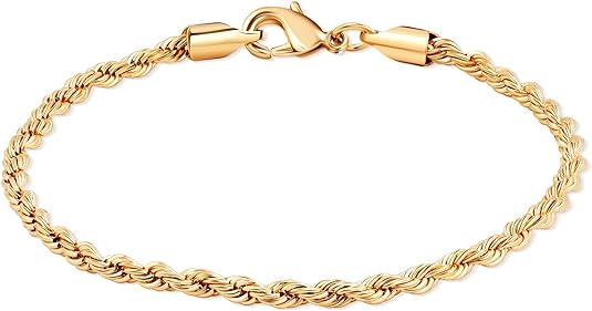 14K Gold Rope Bracelet 8'' Unisex All Ages