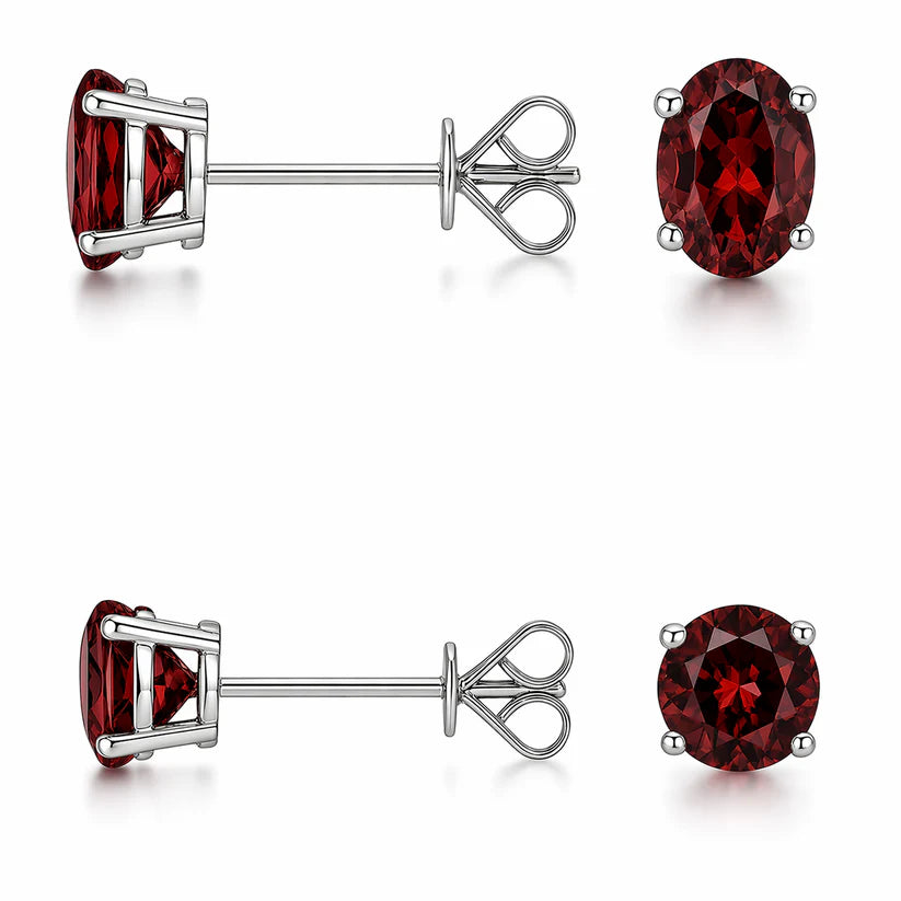 2 PK STERLING SILVER 2.00CT RUBY OVAL/ROUND STUD EARRINGS WOMEN AND MEN(2-Pair)