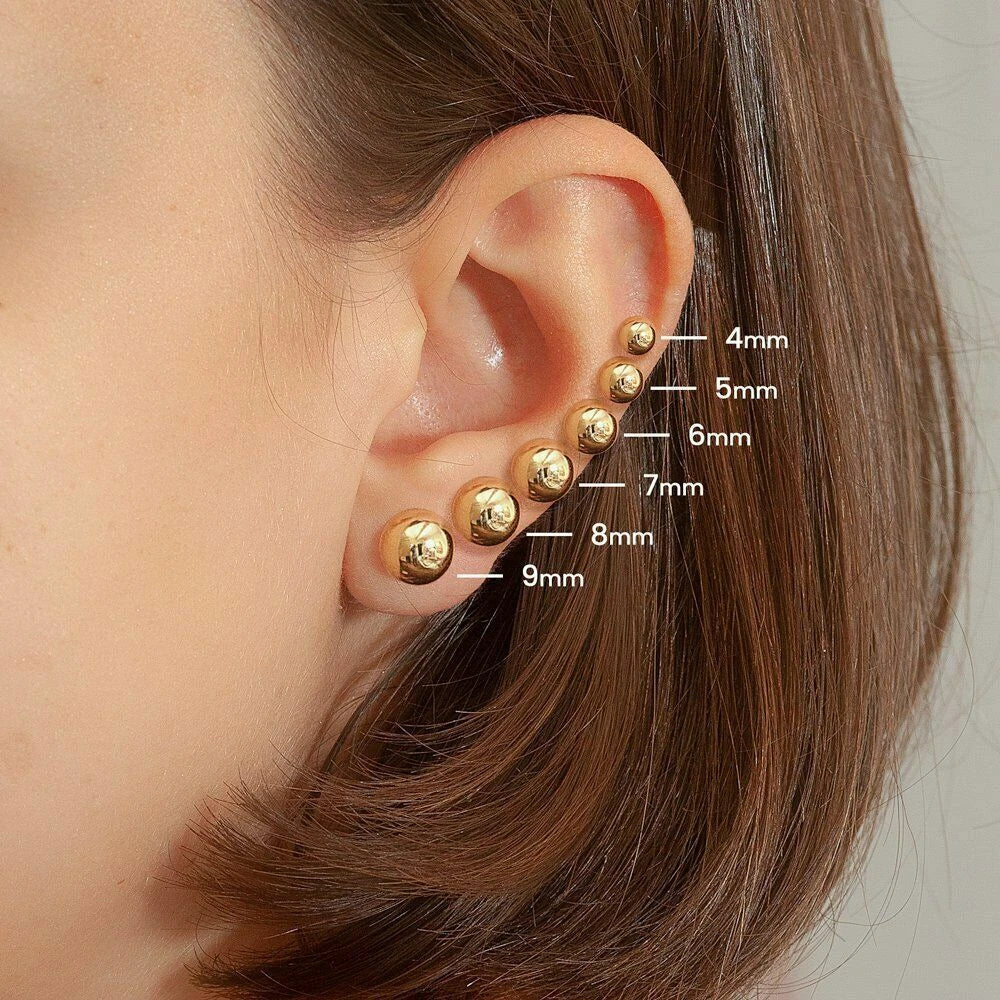 Classic Round Studs 14K Gold Filled Ball Stud Earrings – High Polish (3mm–10mm) 2 COLORS AVAILABLE