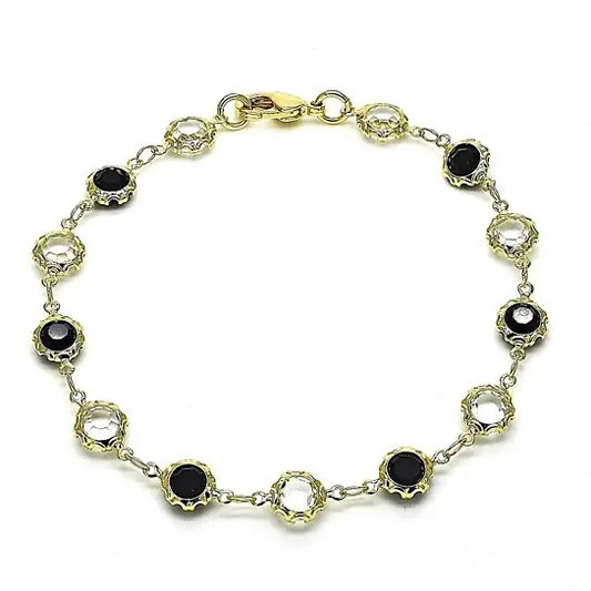 RMZ GOLD NYC 18K Gold Filled Ankle Bracelet – Black & White Round Swarovski Crystals