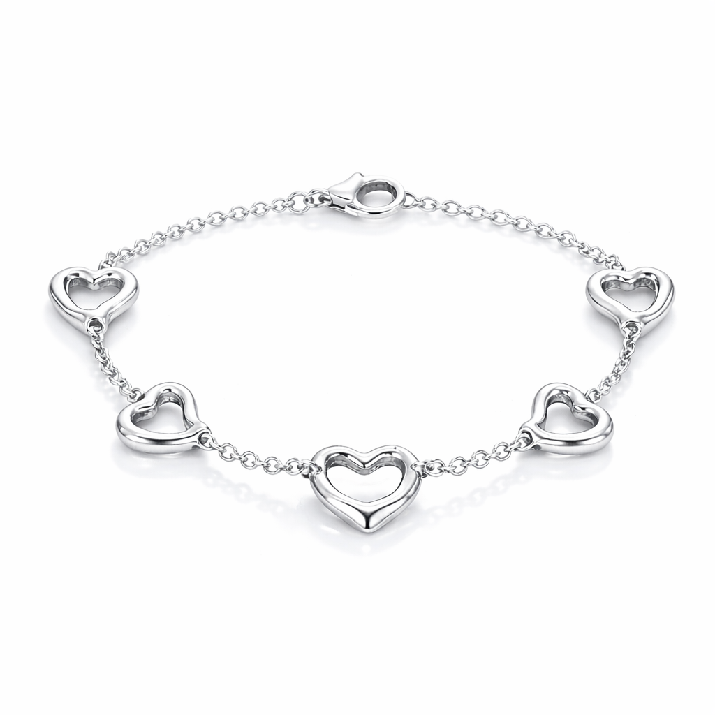 925 Sterling Silver Filled Open Heart Charm Bracelet – 7.5” Elegant Minimalist Love Jewelry