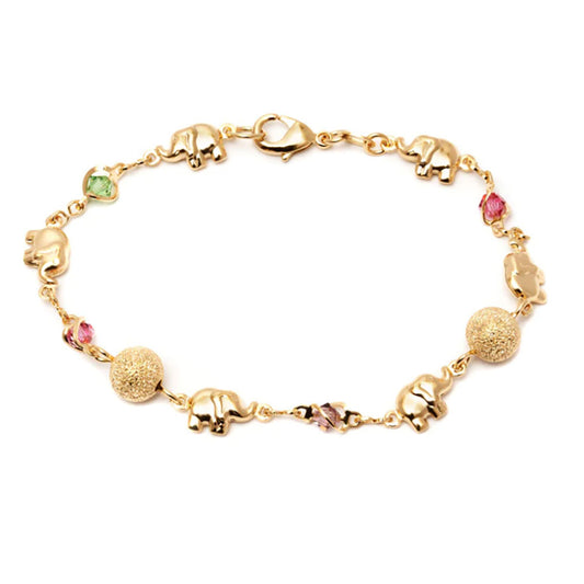 RMZ GOLD NYC 18K-Gold-Filled Multi-Color Lucky Elephant Ball Anklet