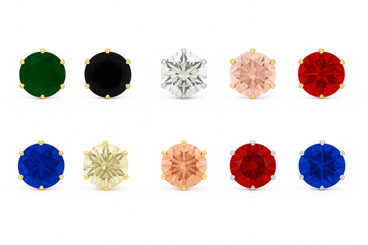 Classic CZ Stud Earrings for Men & Women – 6-Prong Setting, Multiple Colors,