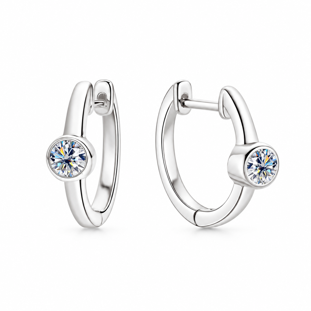 Moissanite Solitaire Huggie Hoop Earrings