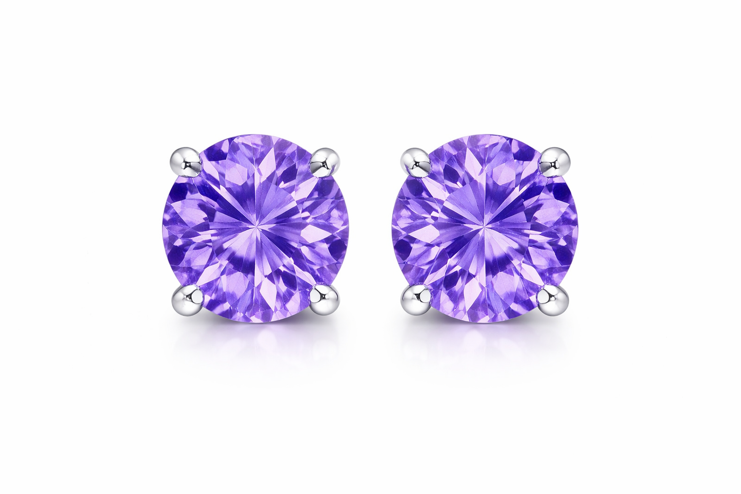 6mm Round Amethyst Stud Earrings in 925 Sterling Silver