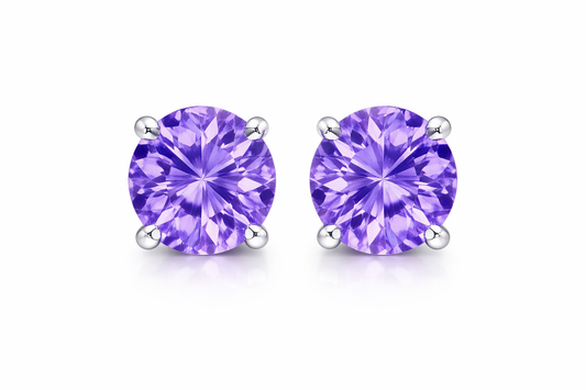 6mm Round Amethyst Stud Earrings in 925 Sterling Silver