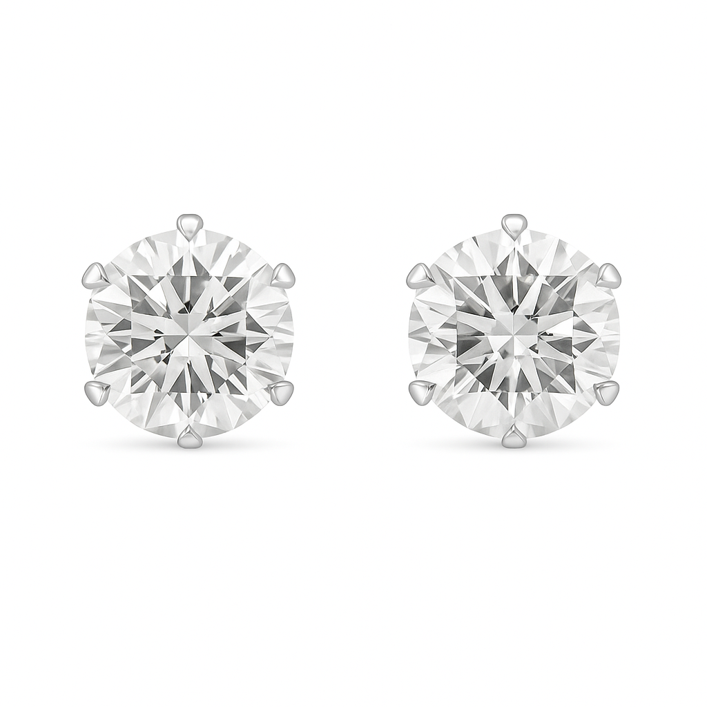 Classic CZ Stud Earrings for Men & Women – 6-Prong Setting, Multiple Colors,