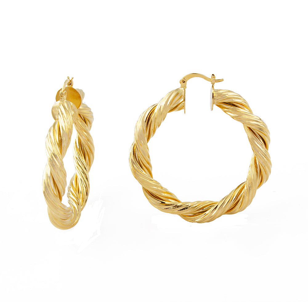 18k Gold Chunky Twisted Hoop Earrings