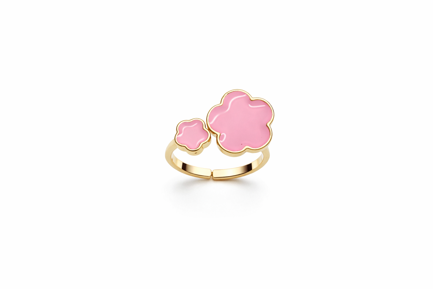 18K Adjustable Flower Ring – Enamel Clover Design, Multiple Colors