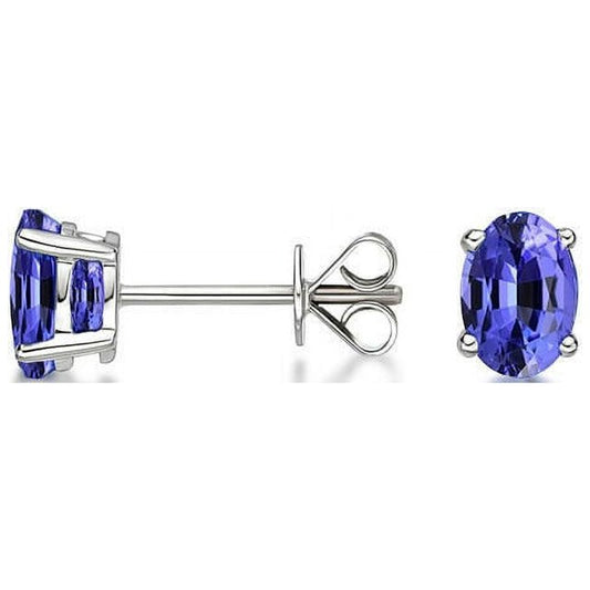 RMZ GOLD NYC 925 Sterling Silver 2.00ct Genuine Tanzanite Oval Stud Earrings – Unisex