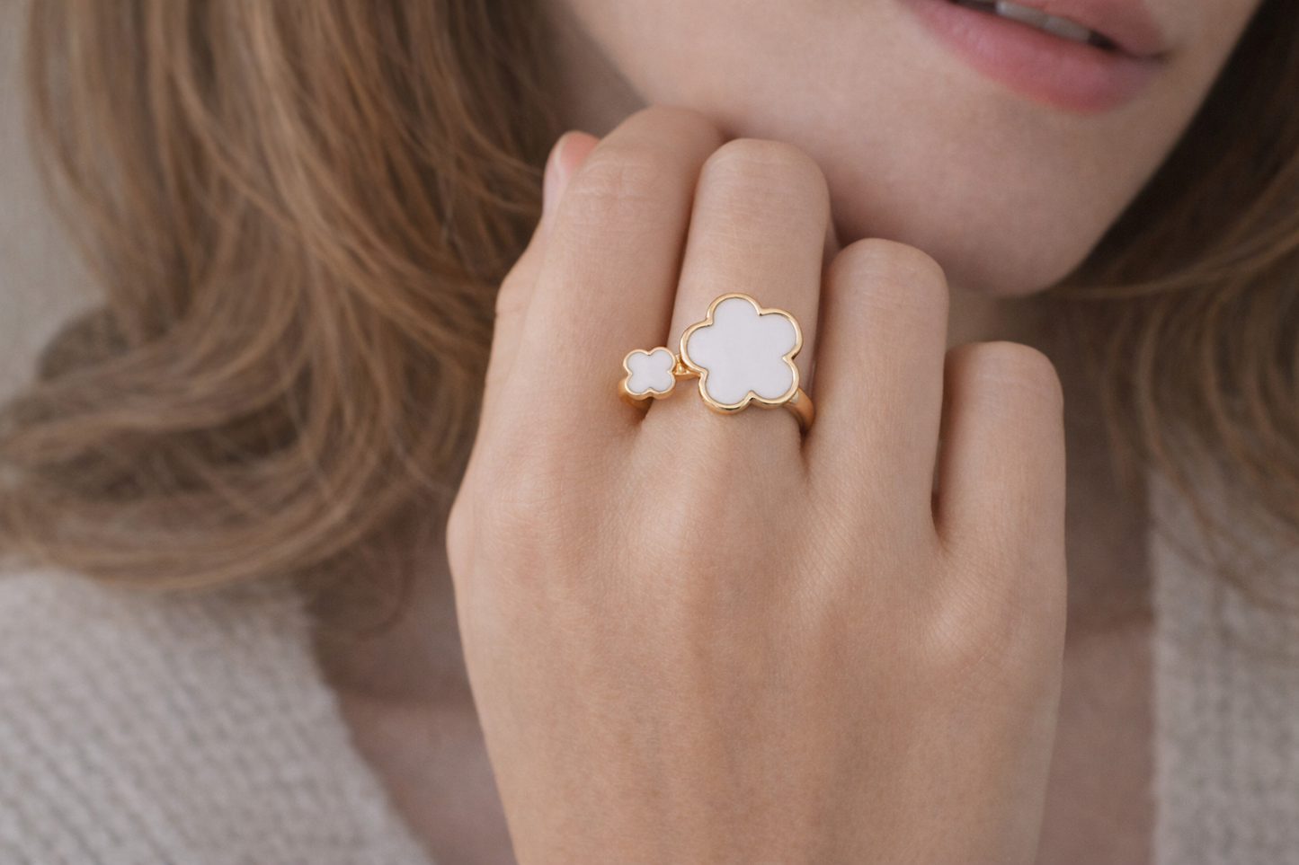 18K Adjustable Flower Ring – Enamel Clover Design, Multiple Colors