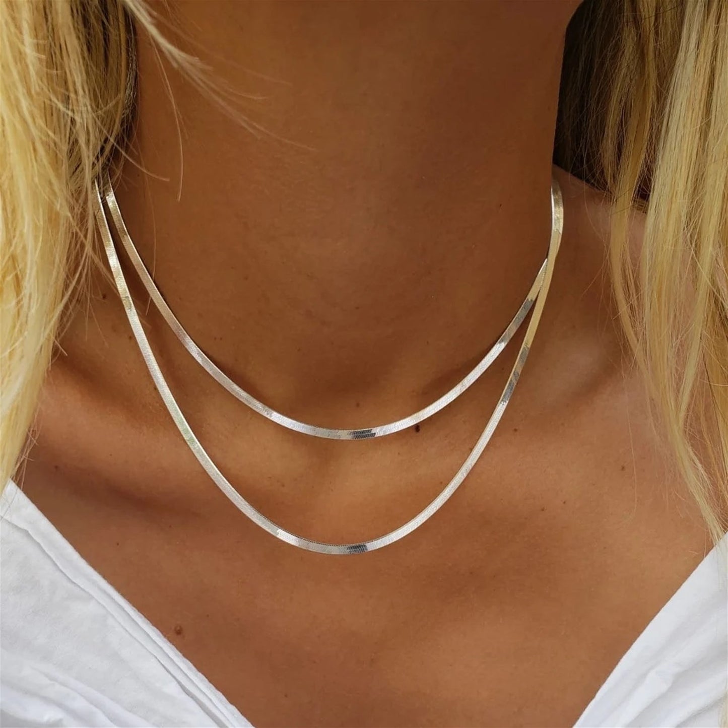 Italian Herringbone Chain Necklace, 925 Sterling Silver