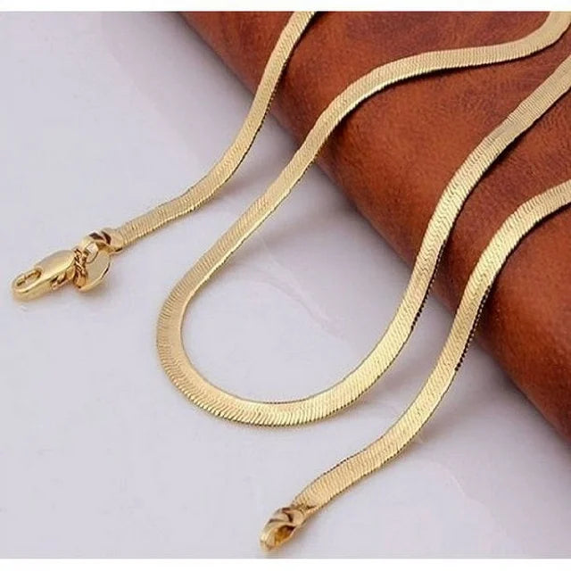 14k Yellow Gold 5mm Flat Herringbone Chain Necklace for Men or Women, 20" - 24"