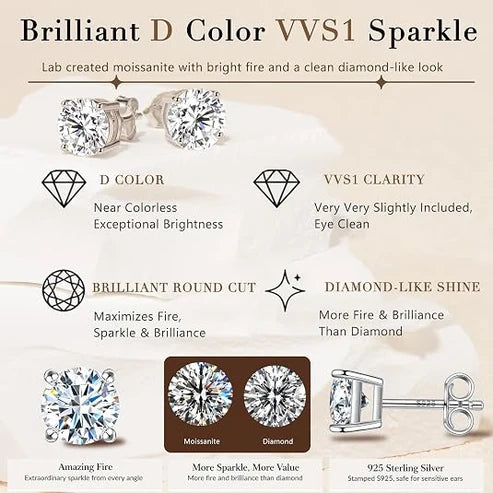 6mm Fanta Orange Moissanite Stud Earrings in 925 Sterling Silver