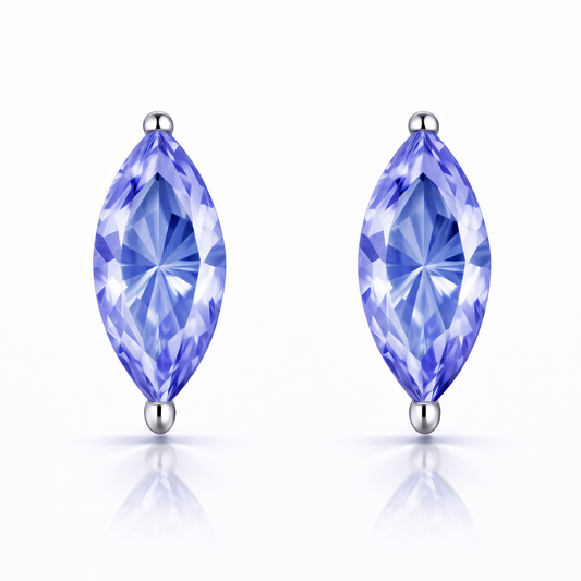 1.5 CTW Tanzanite Marquise Cut Stud Earrings – 4x8mm – 925 Sterling Silver