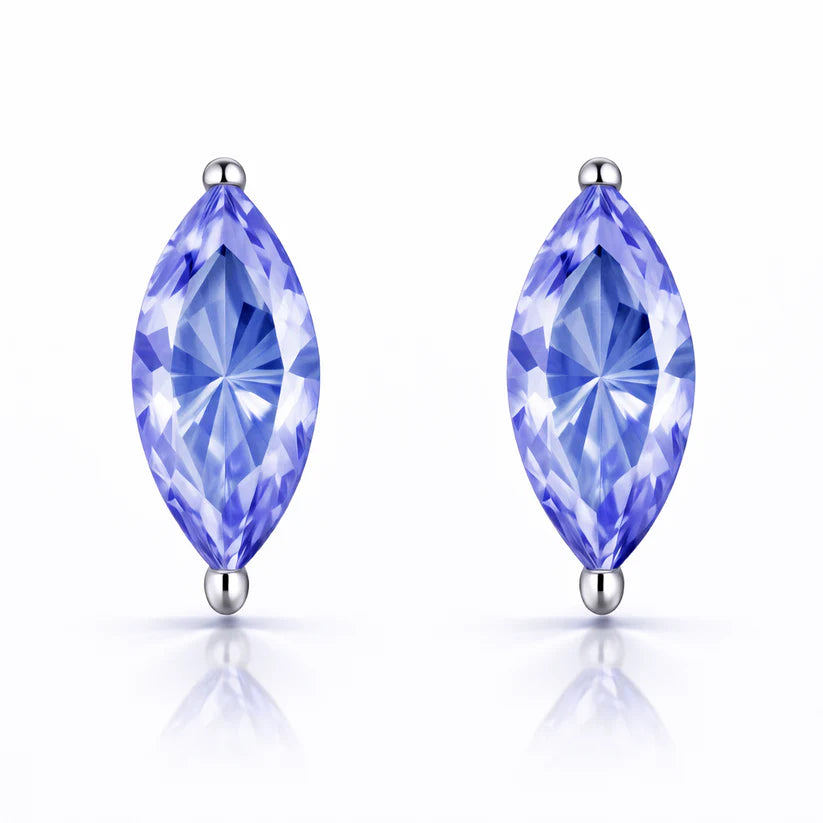 925 Sterling Silver Lab Created Tanzanite Earrings – Blue Violet Gemstone Earrings – Elegant Silver Stud Earrings- 7 Shapes