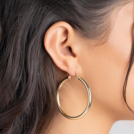 18K Gold 4MM Solid Hoop Earrings For Women, High Polish Finish, Tarnish Free. Made In Brazil