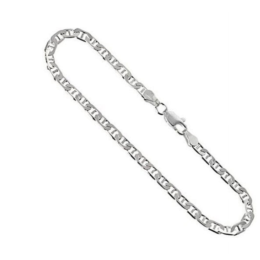 925 Silver Filled High Polish Finish Anklet Anchor Chain Flat Mariner 3.7 mm Nickel Free Italy, sizes 10 inch