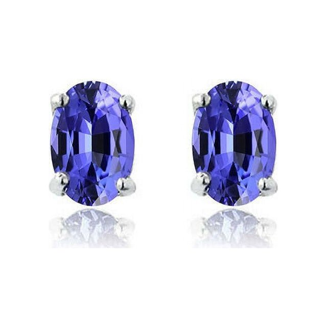 925 Sterling Silver 2.00ct Genuine Tanzanite Oval Stud Earrings Women Teens Mens