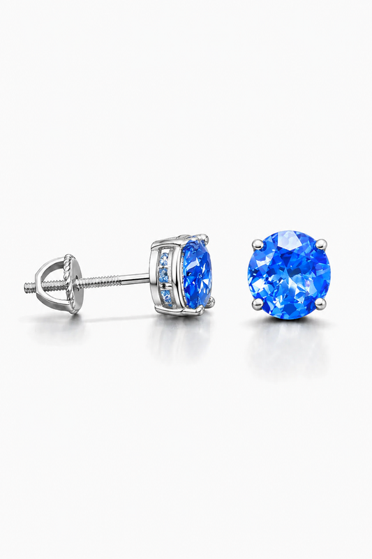STERLING SILVER 1.60CT GENUINE TANZANITE ROUND SCREWBACK STUD EARRINGS WOMEN AND MEN