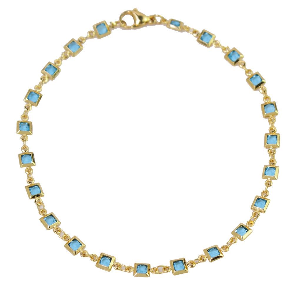 18K-Gold-Plated Light Blue Square-Crystal Anklet