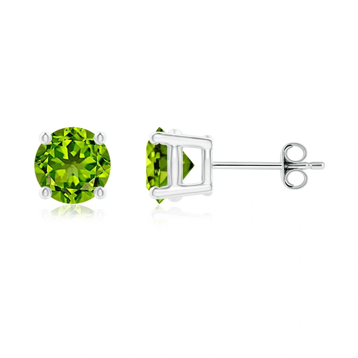 925 Sterling Silver Round/Oval Peridot Stud Earrings (1-Pair)