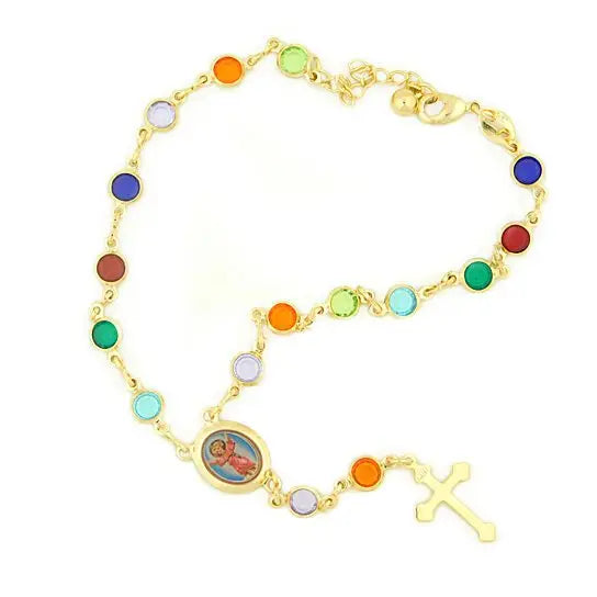 RMZ GOLD NYC 14K Gold Plated Multi-Color Niño Jesus Bracelet – Religious Charm Jewelry