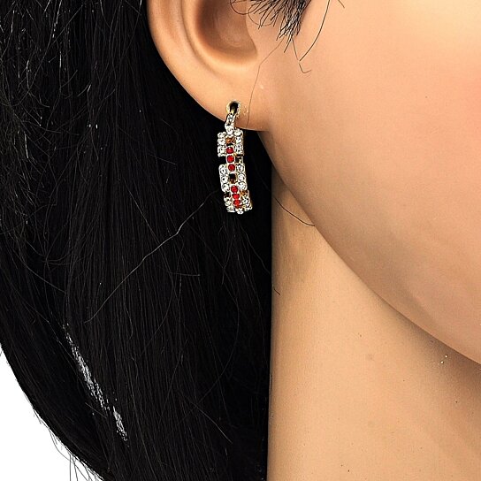 RMZ GOLD NYC 14K Gold Plated Garnet Unique Shape Earrings