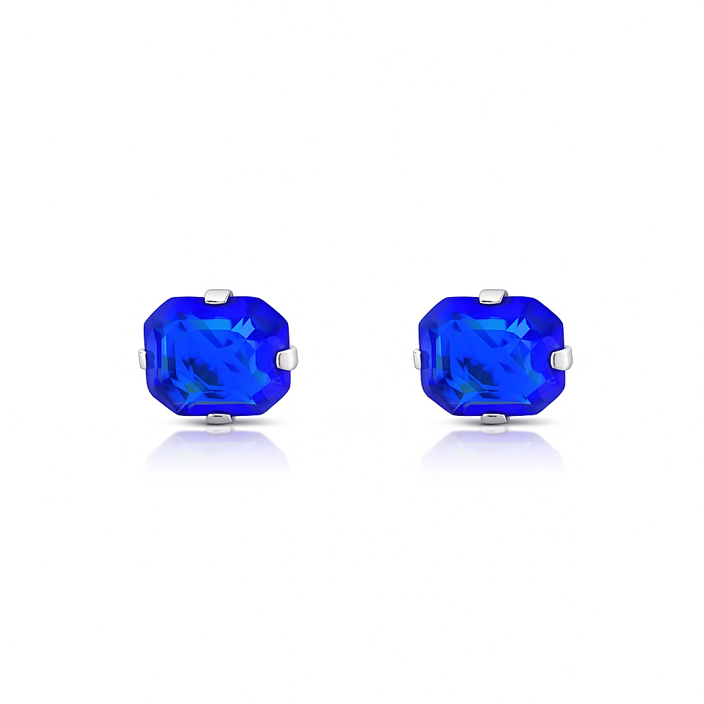 Cute 925 Sterling Silver Ascher-Cut CZ Studs Earrings