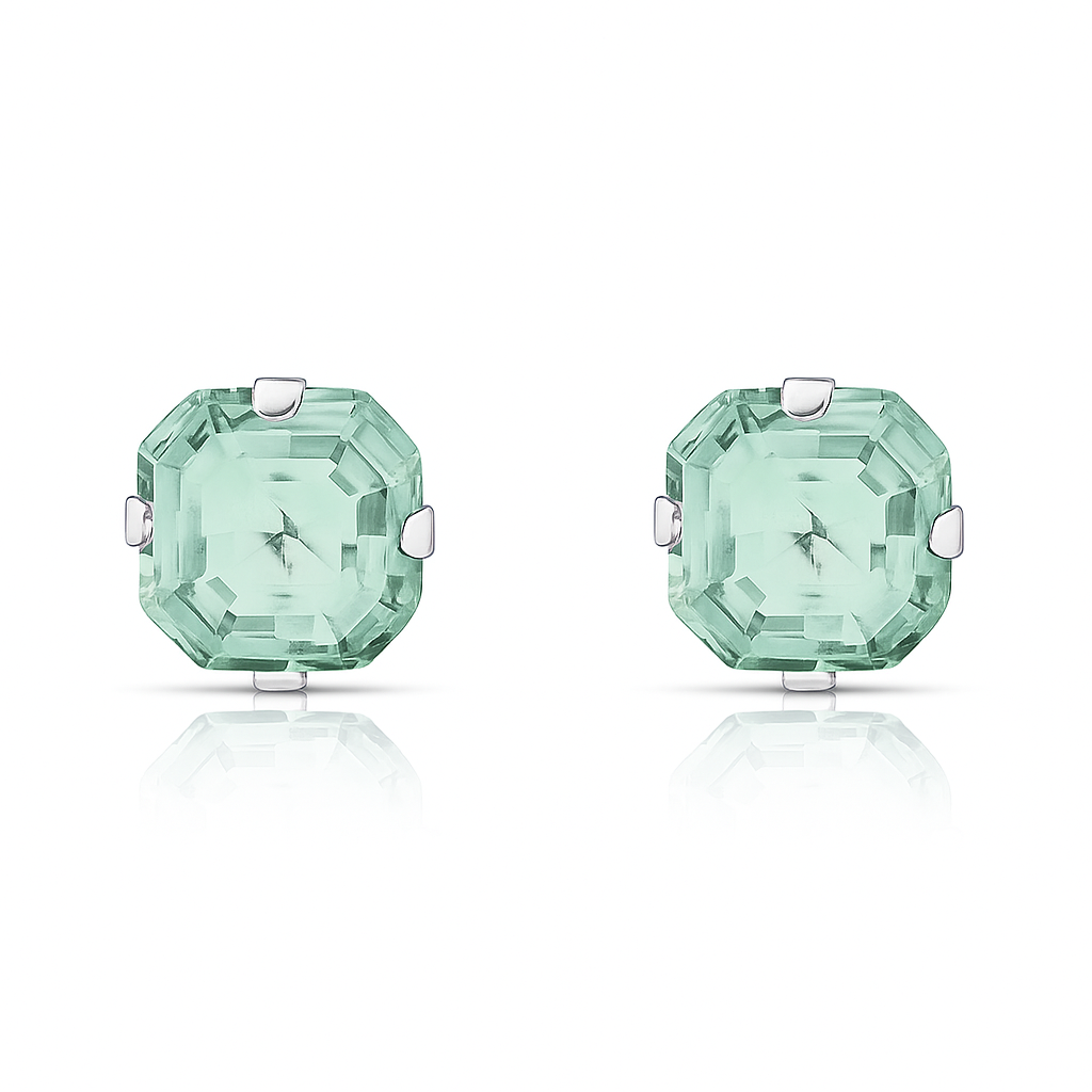 Cute 925 Sterling Silver Ascher-Cut CZ Studs Earrings