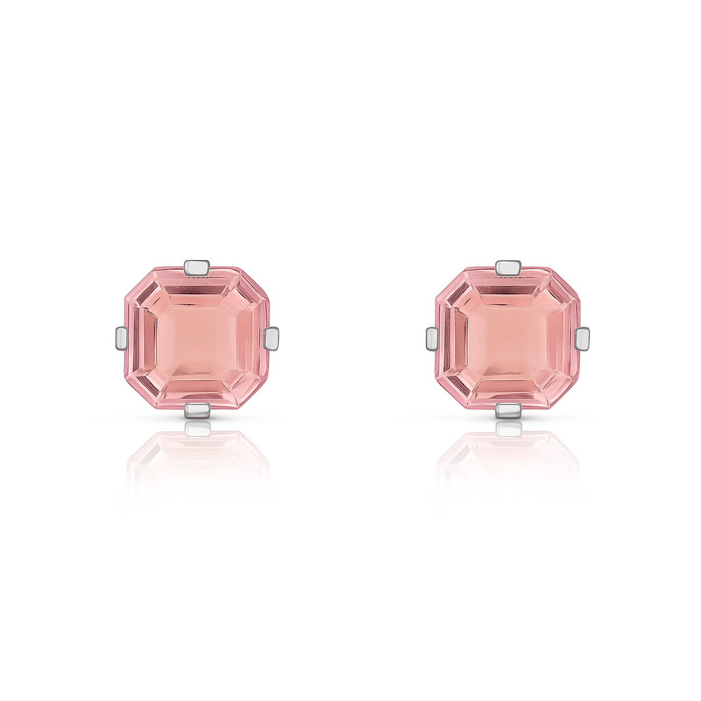 Cute 925 Sterling Silver Ascher-Cut CZ Studs Earrings