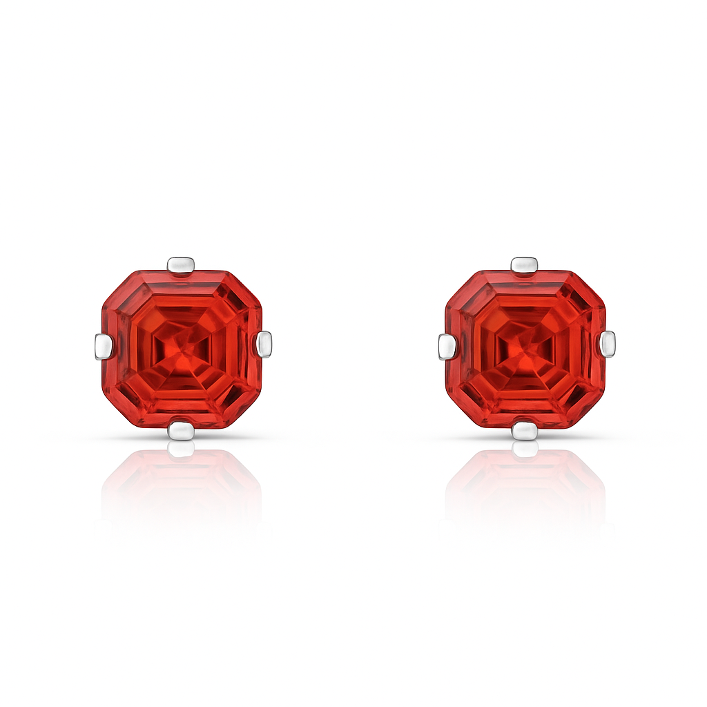 Cute 925 Sterling Silver Ascher-Cut CZ Studs Earrings