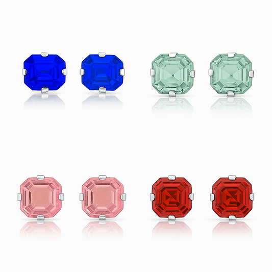 Cute 925 Sterling Silver Ascher-Cut CZ Studs Earrings