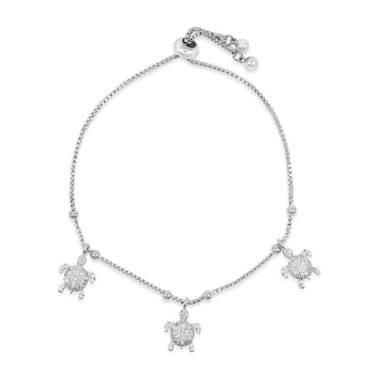 Amazing Luxurious Classic White Micro Pava Turtle Charm Bracelet