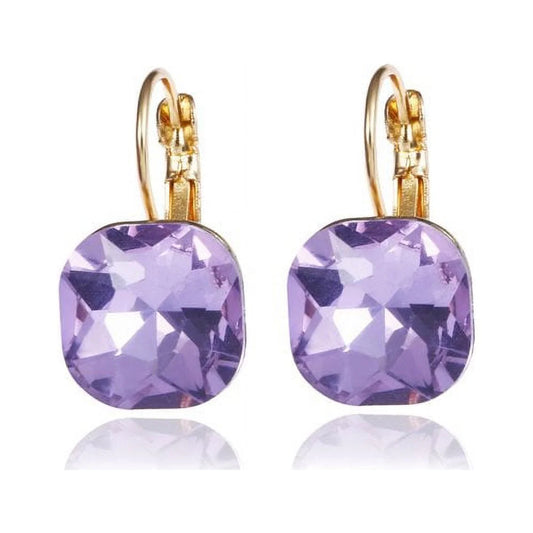 Amethyst Crystal Gold filled Square Earrings For Women Popular Rhinestone Stud Earrings