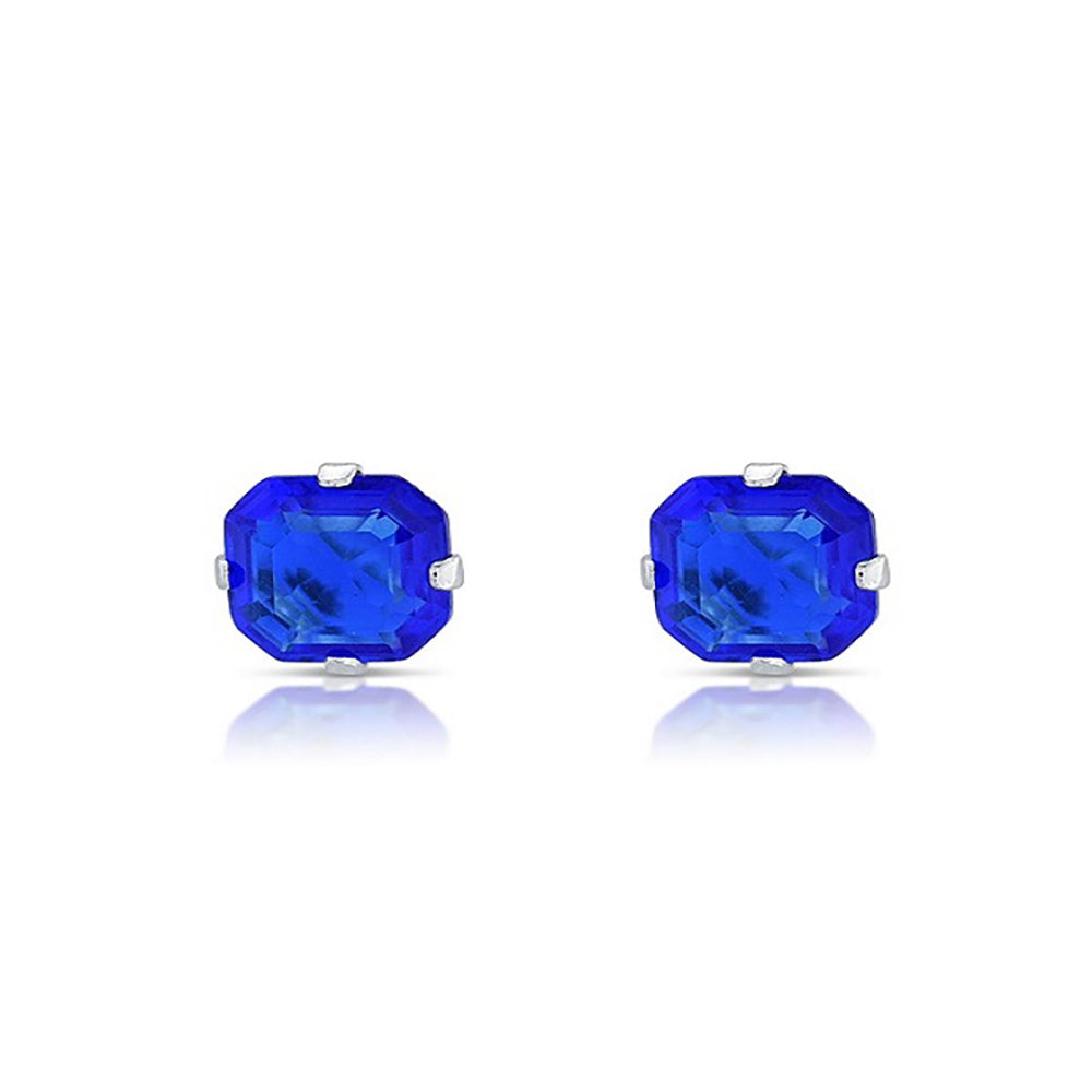 .925 Sterling Silver Ascher-Cut CZ Studs Earrings