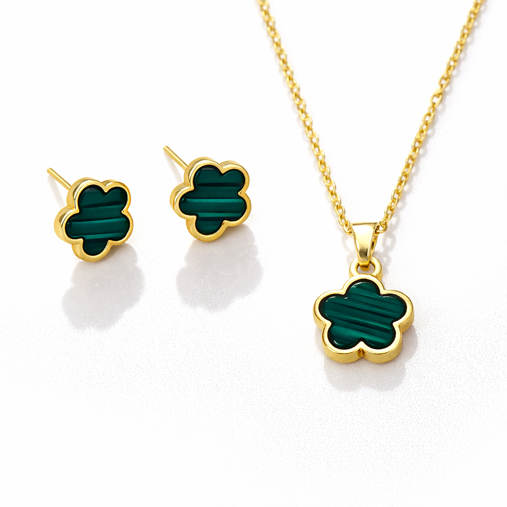 Clover Necklace, Charm & Earrings Set