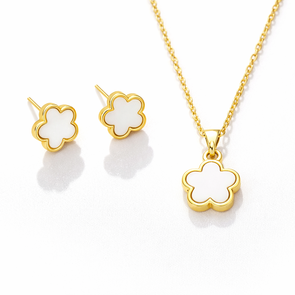 Clover Necklace, Charm & Earrings Set