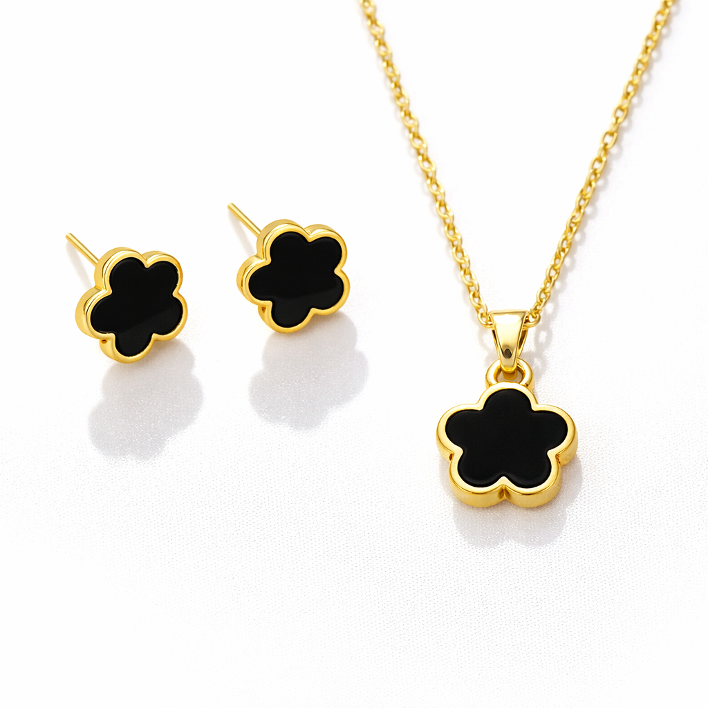 Clover Necklace, Charm & Earrings Set