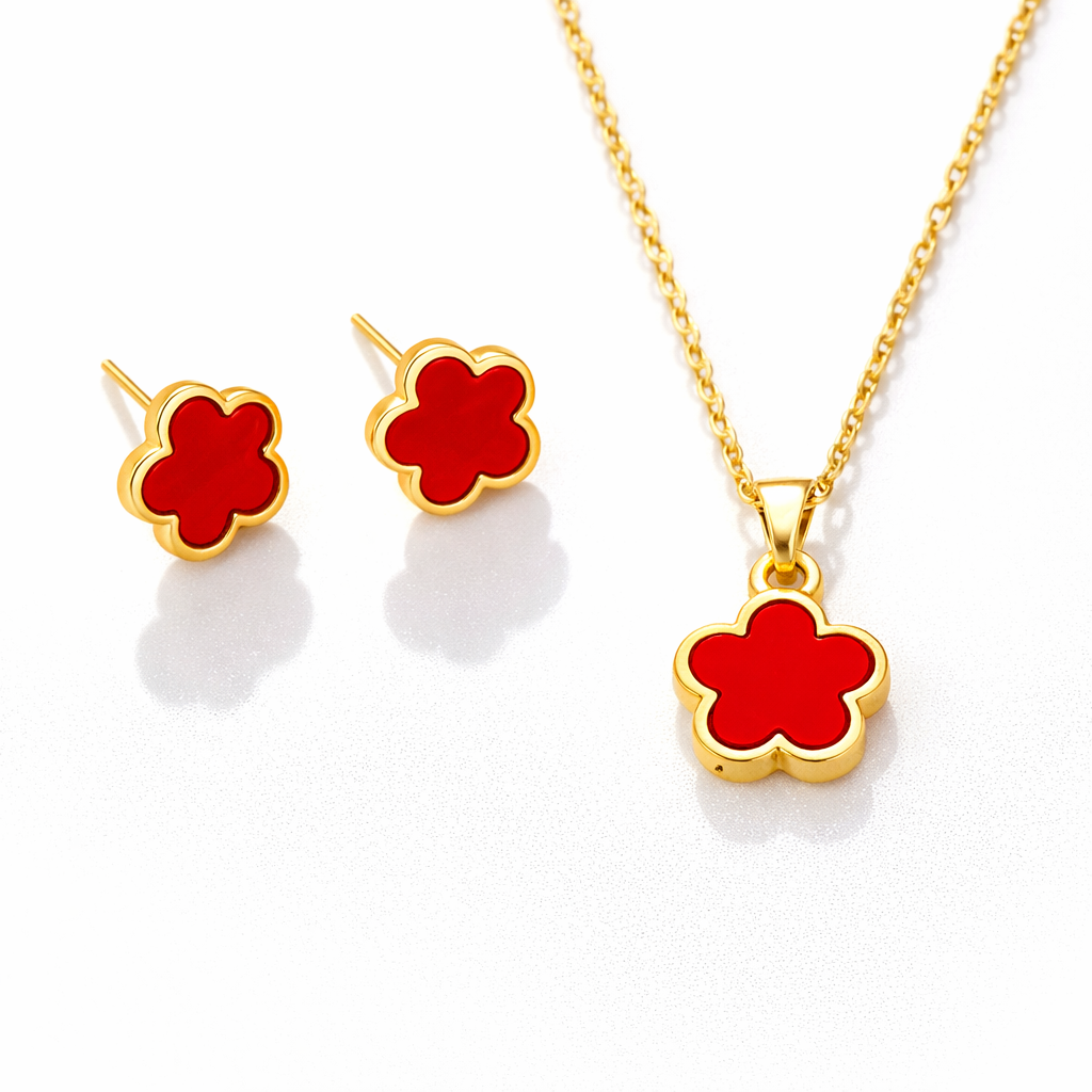 Clover Necklace, Charm & Earrings Set