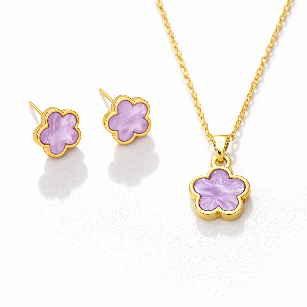 Clover Necklace, Charm & Earrings Set