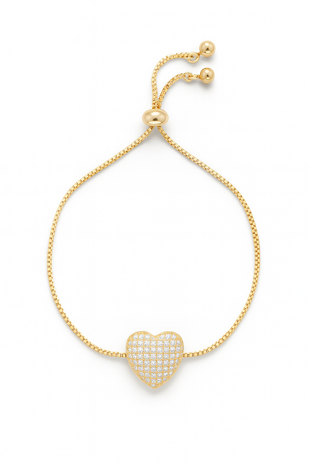 Micro Pavé Heart Adjustable Bracelet – Gold & Silver Tone Duo
