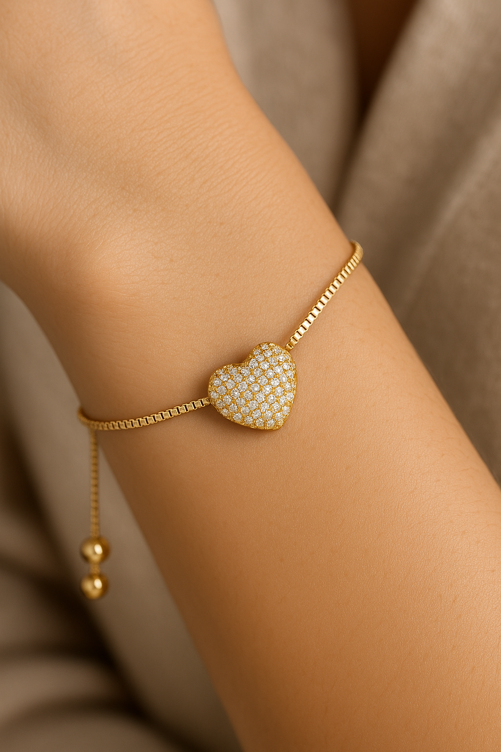 Micro Pavé Heart Adjustable Bracelet – Gold & Silver Tone Duo