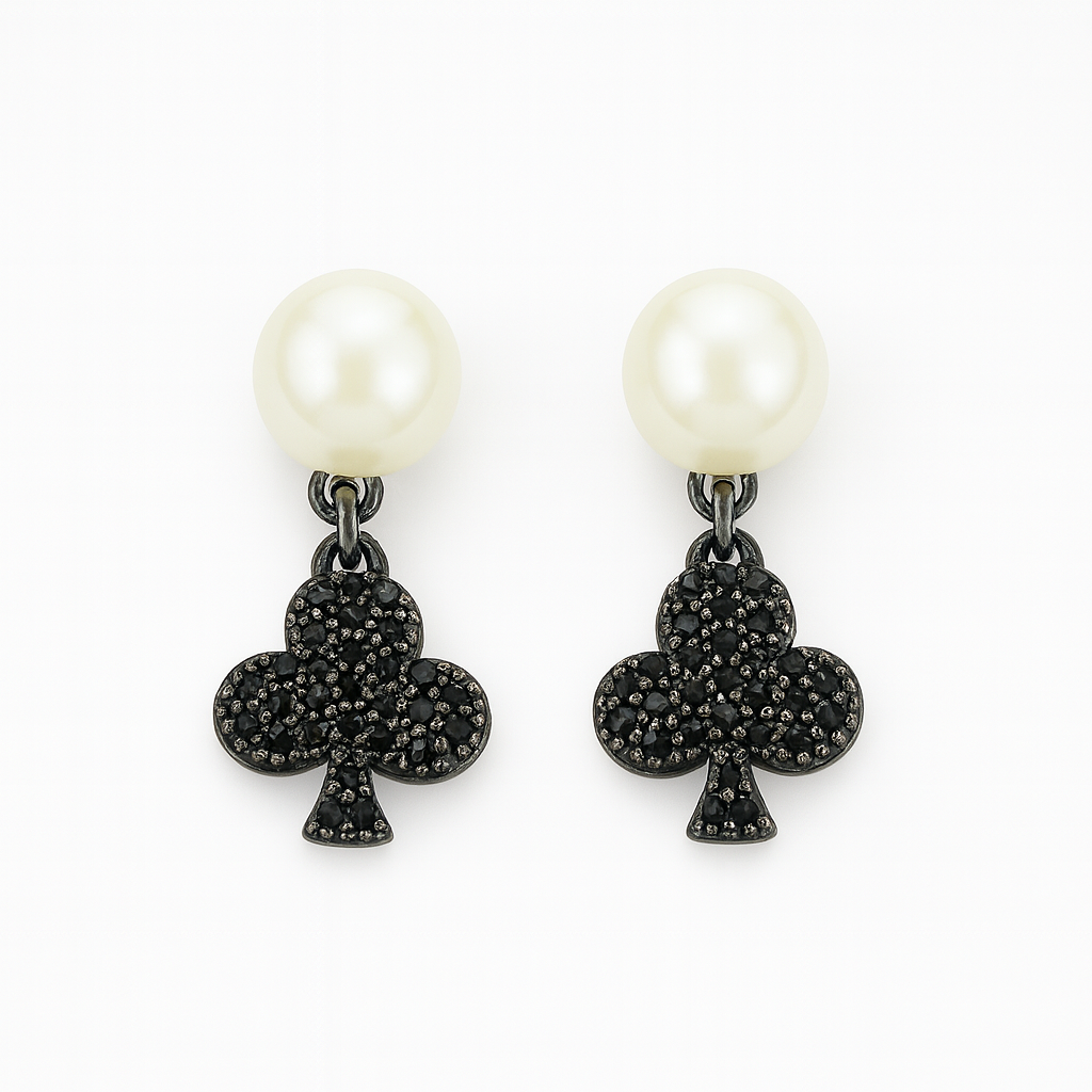 Pearl Drop Card Suit Earrings – Diamond, Spade & Club